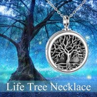 image-Tree of Life Photo Locket Urn Cremation Necklace Sterling Silver Retro Silver