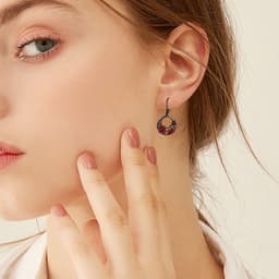 image-Sterling Silver Red Rose Flower Leverback Earrings Jewelry for Women