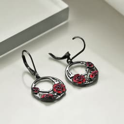image-Sterling Silver Red Rose Flower Leverback Earrings Jewelry for Women