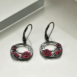 image-Sterling Silver Red Rose Flower Leverback Earrings Jewelry for Women