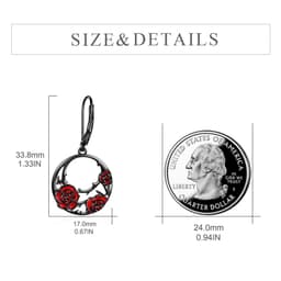 image-Sterling Silver Red Rose Flower Leverback Earrings Jewelry for Women