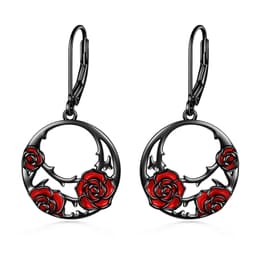 image-Sterling Silver Red Rose Flower Leverback Earrings Jewelry for Women