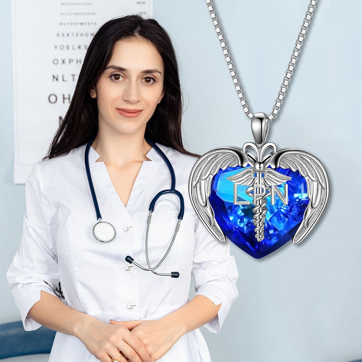 image-Nurse Gifts 925 Sterling Silver Caduceus Nurse Heart Necklace for Registered Nurse