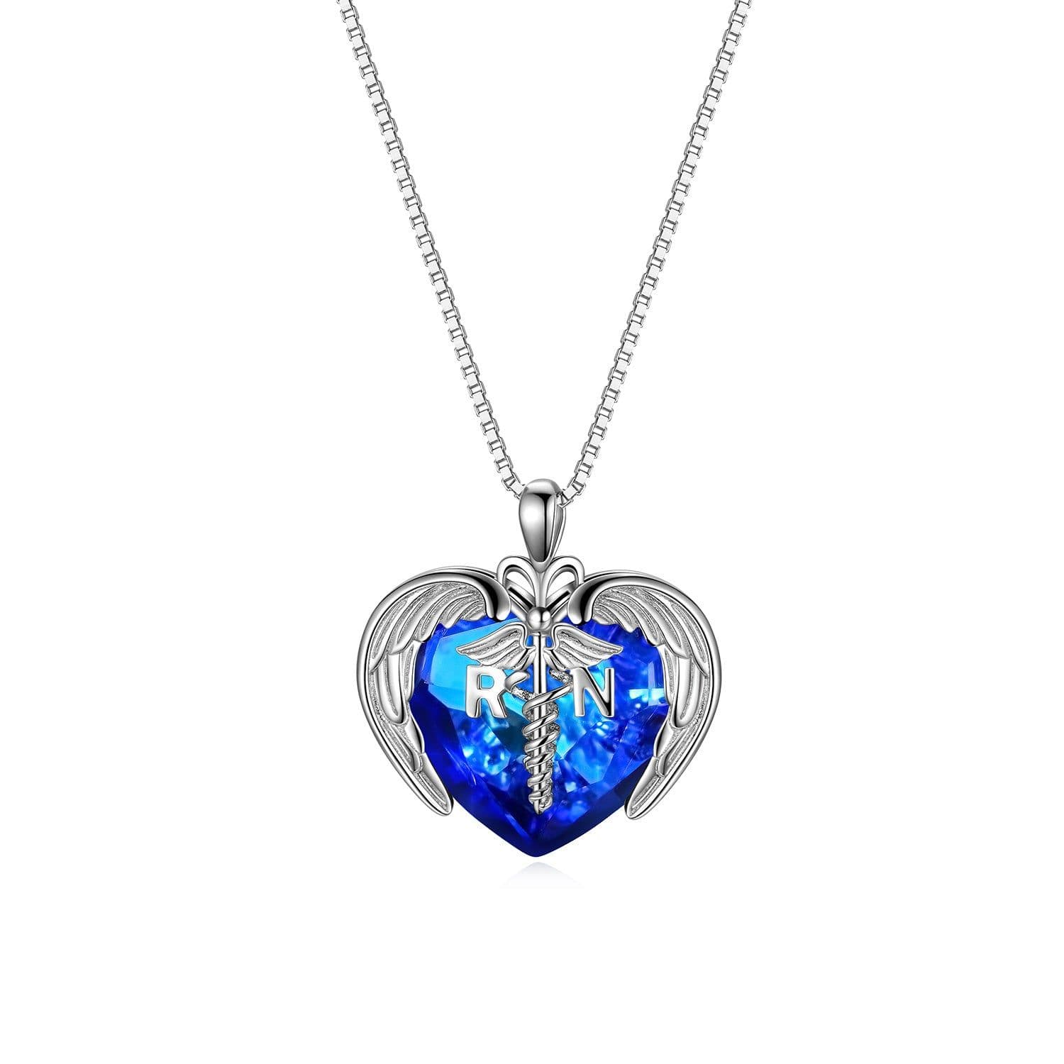 image-Nurse Gifts 925 Sterling Silver Caduceus Nurse Heart Necklace for Registered Nurse