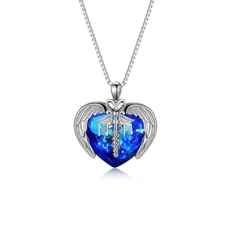image-Nurse Gifts 925 Sterling Silver Caduceus Nurse Heart Necklace for Registered Nurse