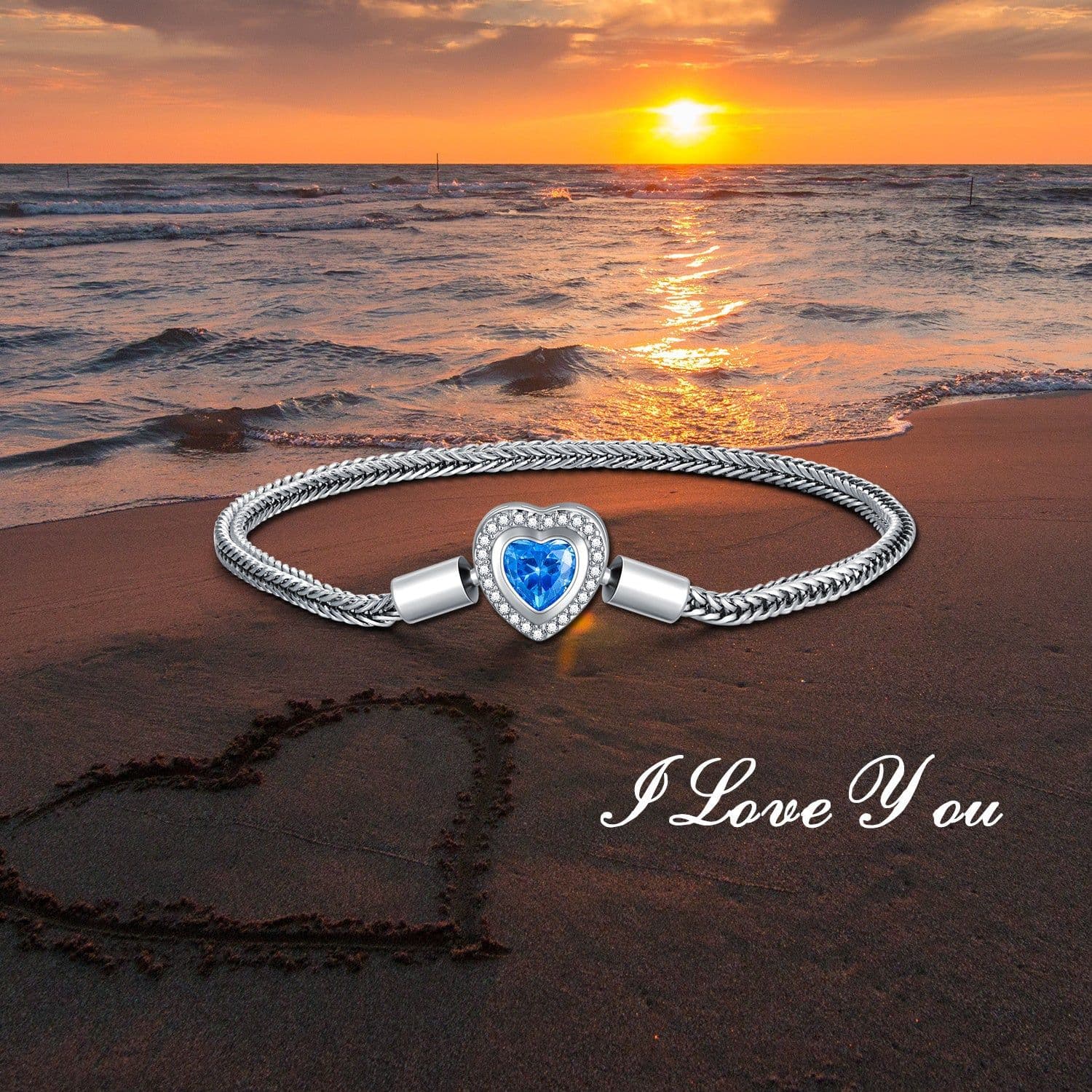 image-925 Sterling Silver Heart Bead Charm Net Chain for Bracelet
