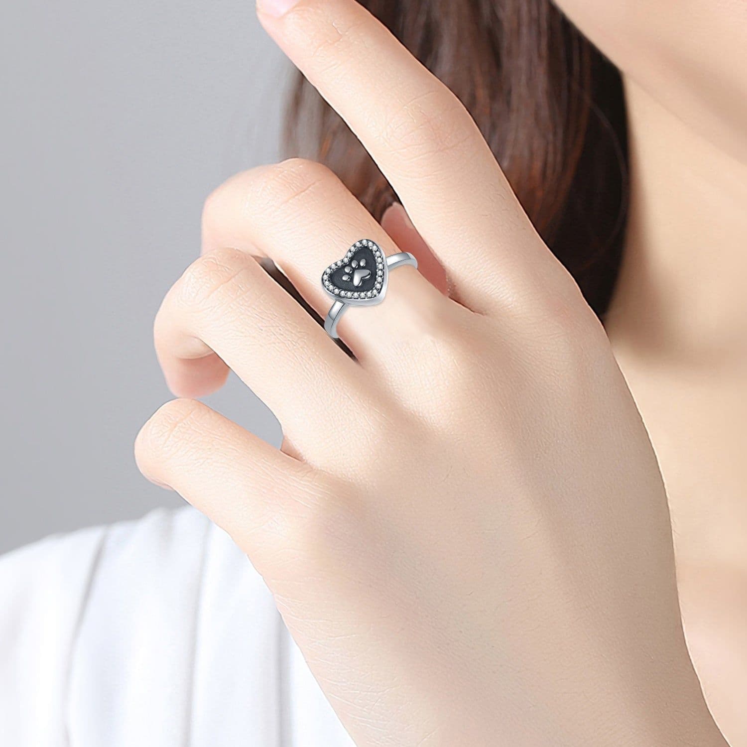 image-Sterling Silver Heart Urn for Ashes Dog Cat Paw Keepsake Cremation Ring Jewelry