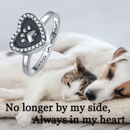 image-Sterling Silver Heart Urn for Ashes Dog Cat Paw Keepsake Cremation Ring Jewelry