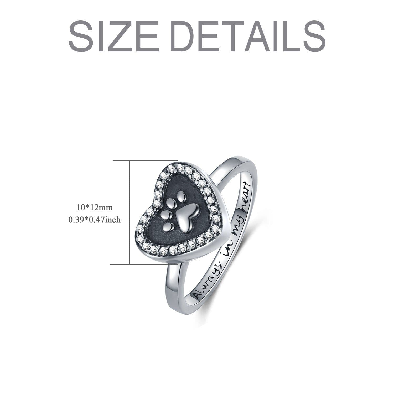image-Sterling Silver Heart Urn for Ashes Dog Cat Paw Keepsake Cremation Ring Jewelry
