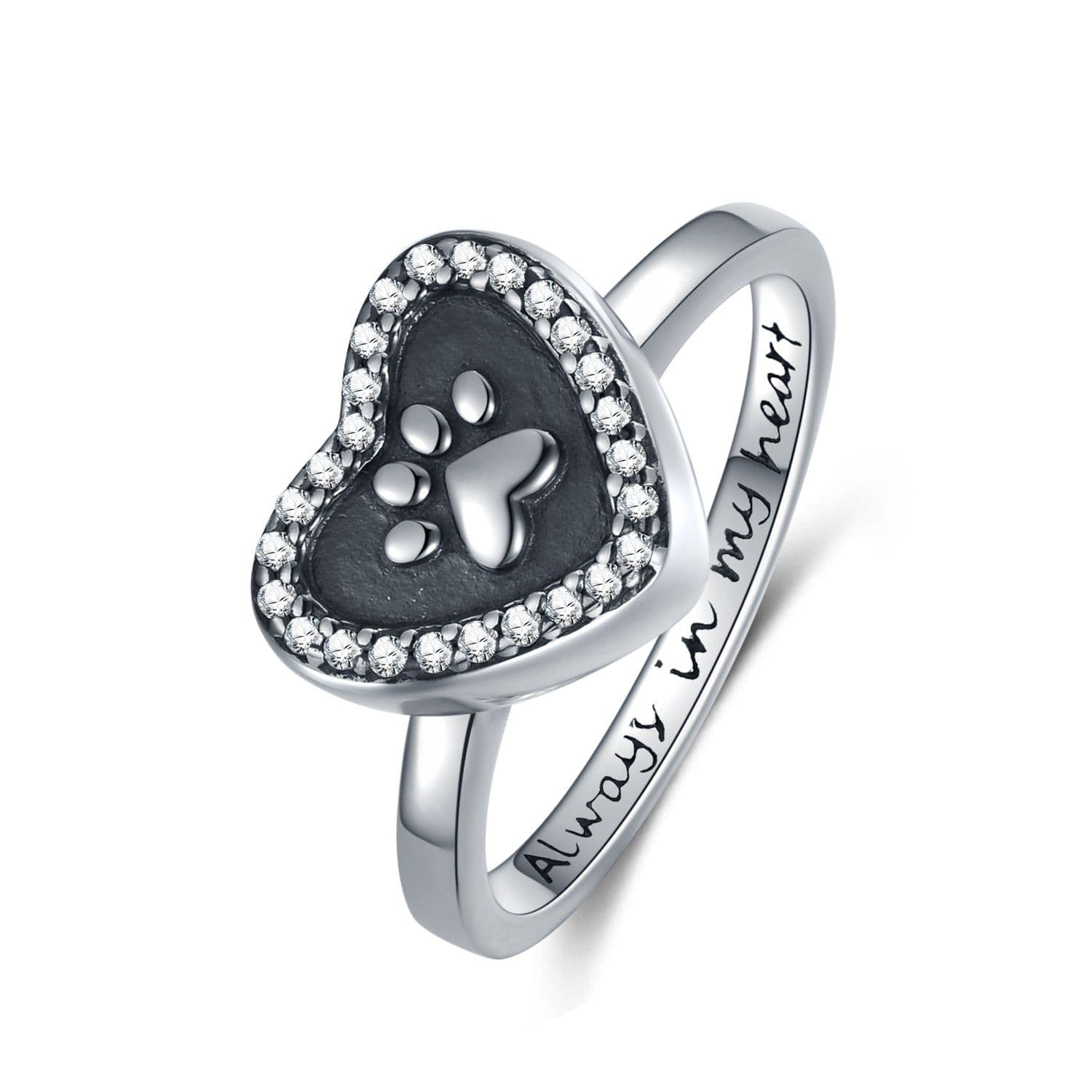 image-Sterling Silver Heart Urn for Ashes Dog Cat Paw Keepsake Cremation Ring Jewelry
