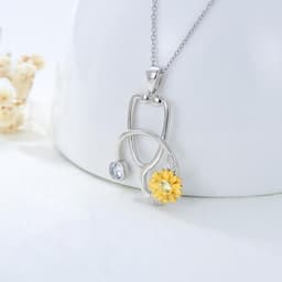 image-925 Sterling Silver Sunflower Stethoscope Medical Doctor Nurse Student Graduation Pendant Necklace