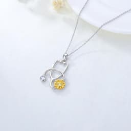 image-925 Sterling Silver Sunflower Stethoscope Medical Doctor Nurse Student Graduation Pendant Necklace
