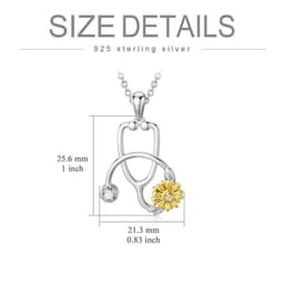 image-925 Sterling Silver Sunflower Stethoscope Medical Doctor Nurse Student Graduation Pendant Necklace