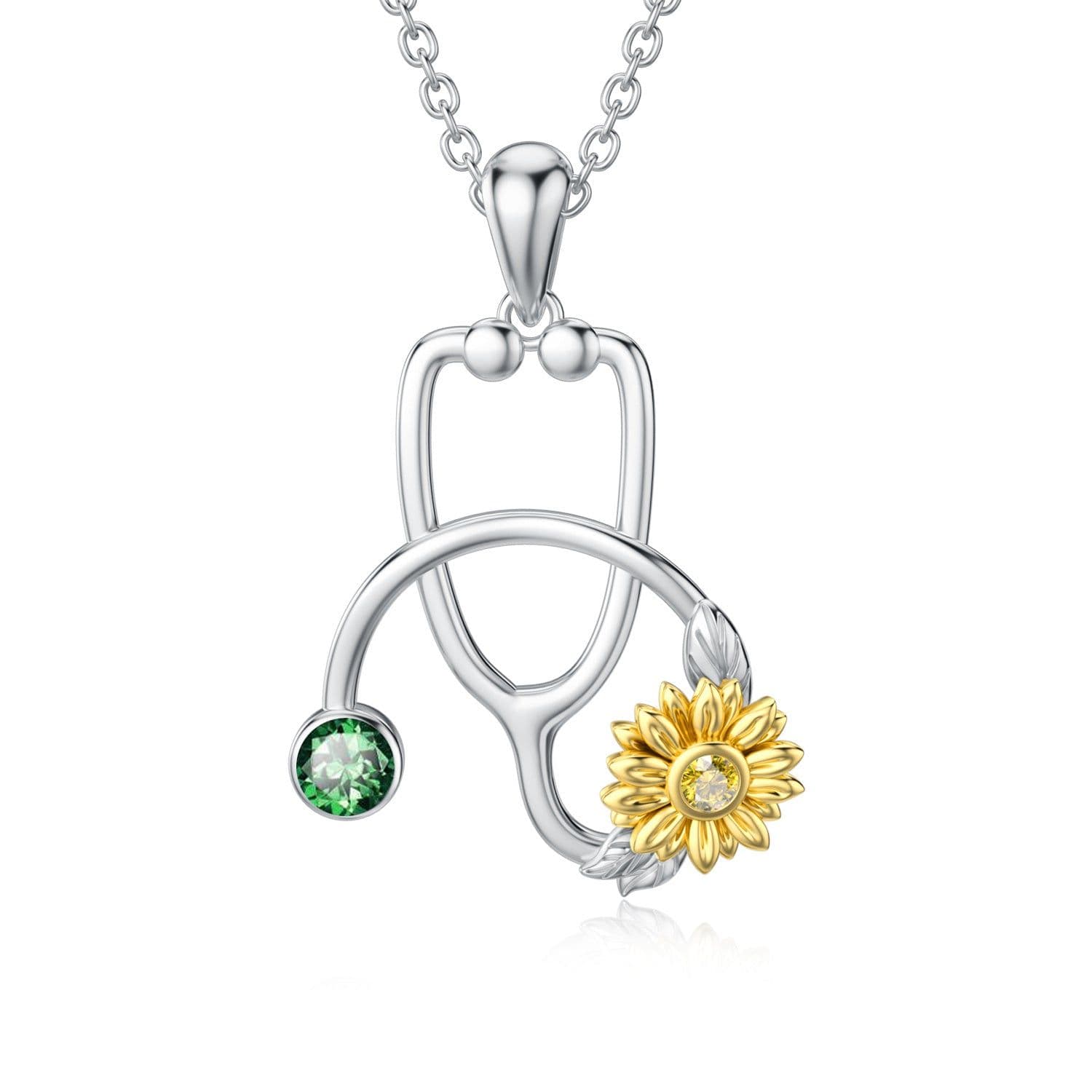 image-925 Sterling Silver Sunflower Stethoscope Medical Doctor Nurse Student Graduation Pendant Necklace