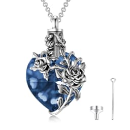 image-Sterling Silver Rose Flower Ashes Urn Necklace For Women As Memorial Jewelry
