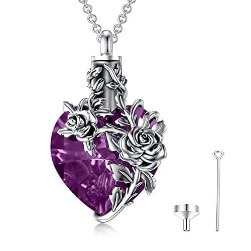 image-Sterling Silver Rose Flower Ashes Urn Necklace For Women As Memorial Jewelry