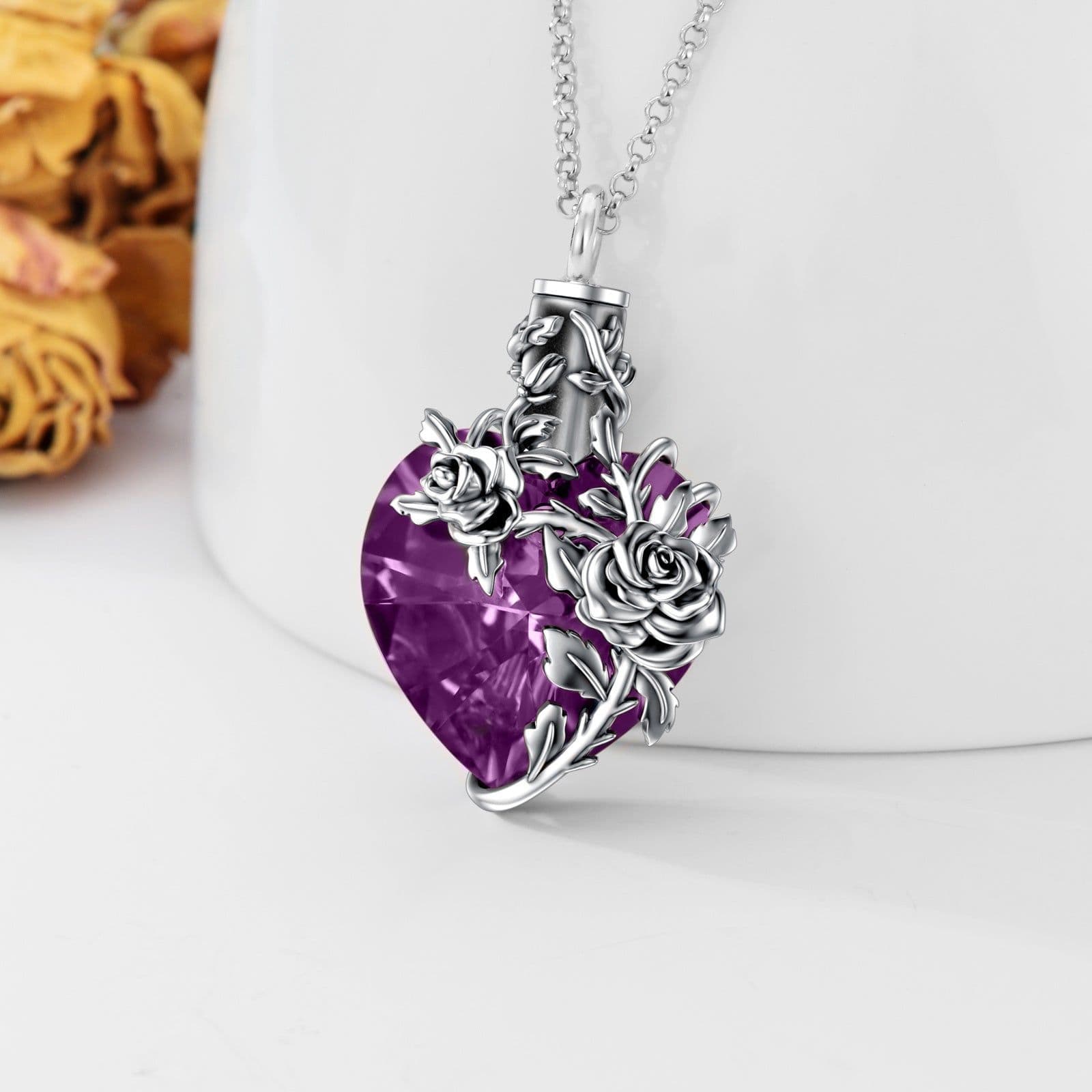 image-Sterling Silver Rose Flower Ashes Urn Necklace For Women As Memorial Jewelry