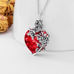 image-Sterling Silver Rose Flower Ashes Urn Necklace For Women As Memorial Jewelry