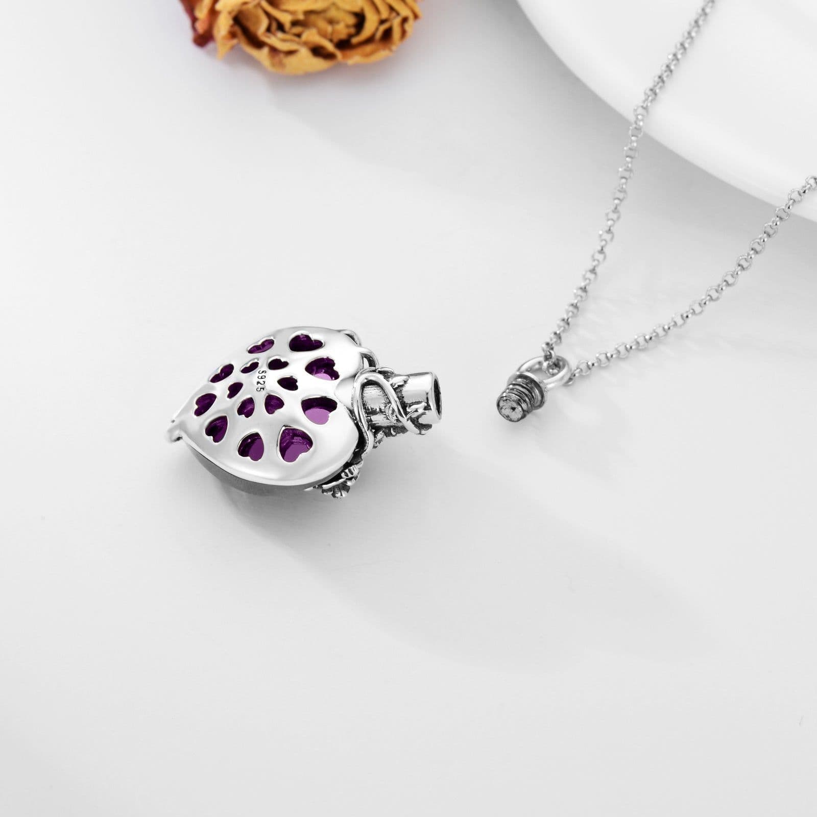 image-Sterling Silver Rose Flower Ashes Urn Necklace For Women As Memorial Jewelry