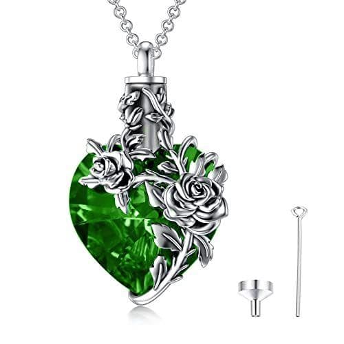 image-Sterling Silver Rose Flower Ashes Urn Necklace For Women As Memorial Jewelry