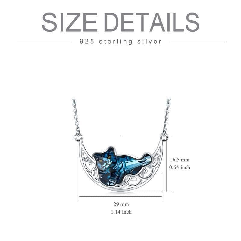 image-Cat and Celtic Moon Necklace with Blue Crystal in S925 Sterling Silver