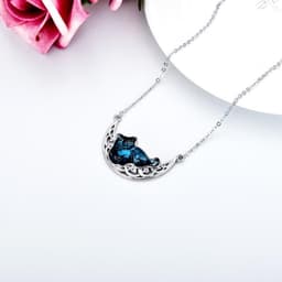 image-Cat and Celtic Moon Necklace with Blue Crystal in S925 Sterling Silver