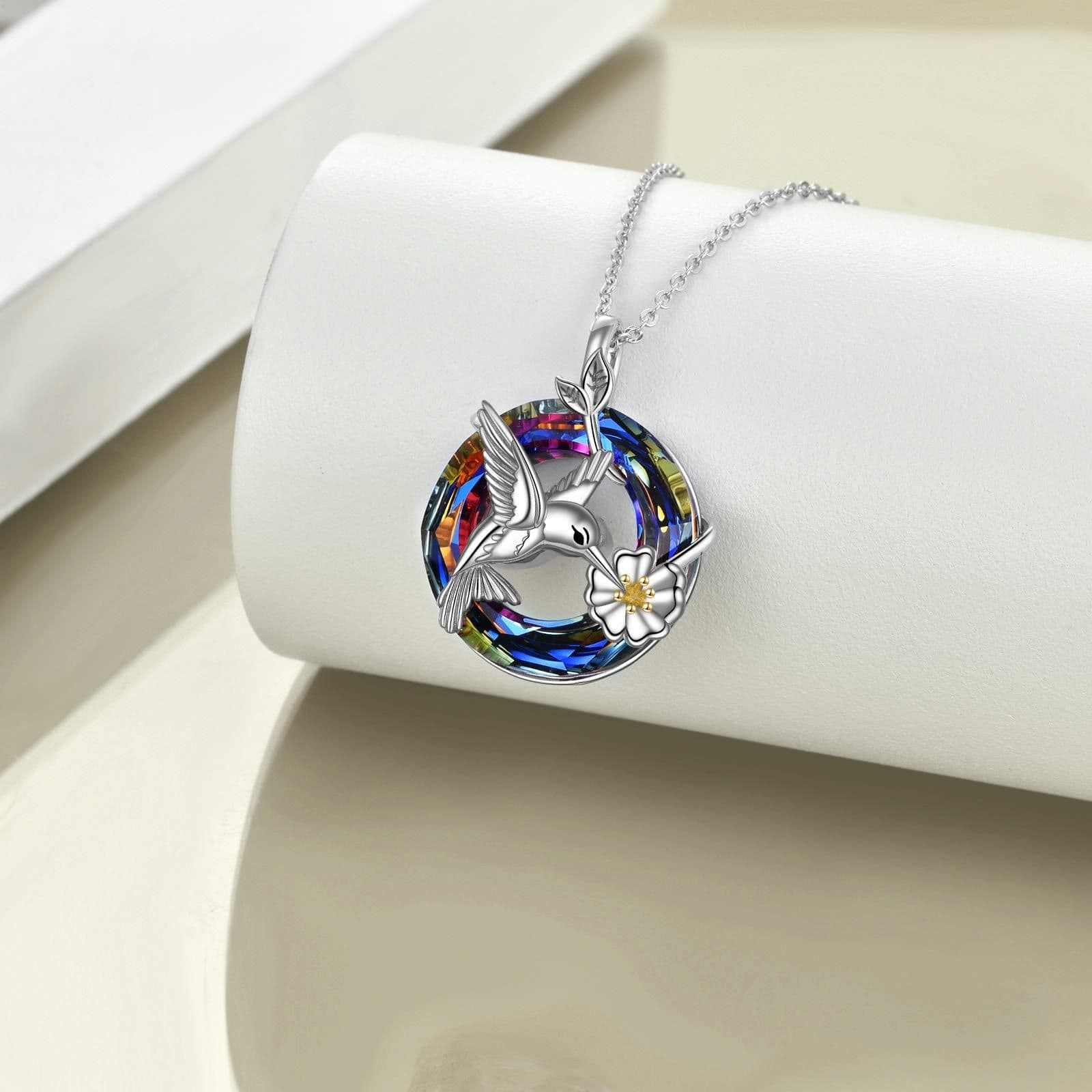 image-Hummingbird Urn Necklace for Ashes for Women with Crystal Sterling Silver