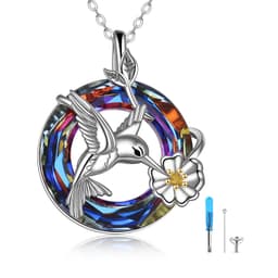 image-Hummingbird Urn Necklace for Ashes for Women with Crystal Sterling Silver