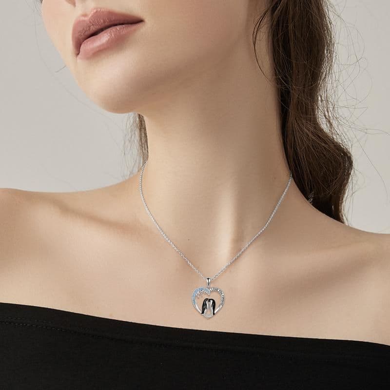 image-Sterling Silver I Love You Forever Heart Penguin Pendant Necklace