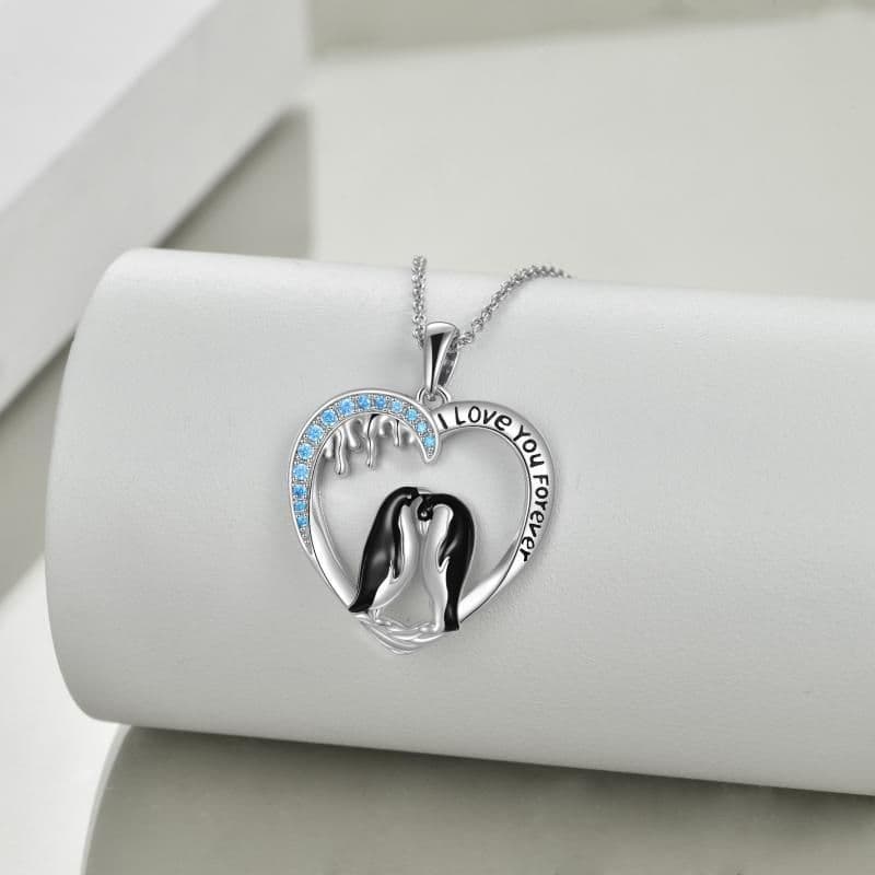 image-Sterling Silver I Love You Forever Heart Penguin Pendant Necklace