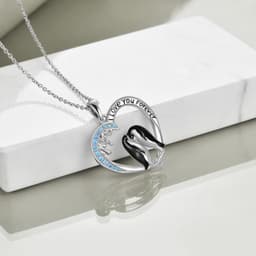 image-Sterling Silver I Love You Forever Heart Penguin Pendant Necklace