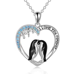 image-Sterling Silver I Love You Forever Heart Penguin Pendant Necklace