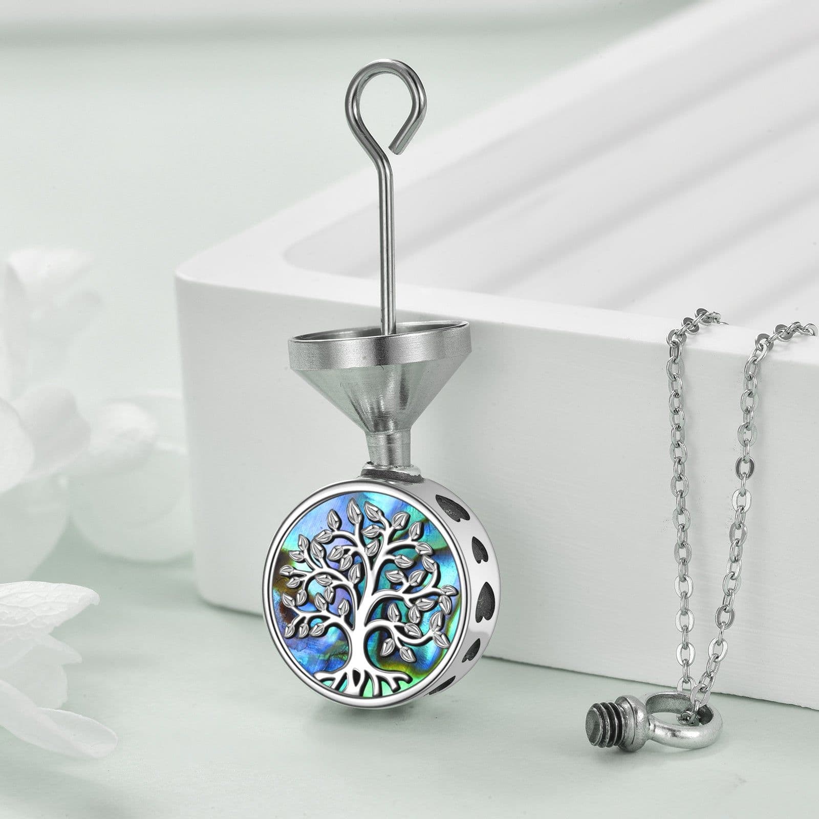 image-Sterling Silver Tree of Life Urn Necklaces for Ashes Cremation Jewelry