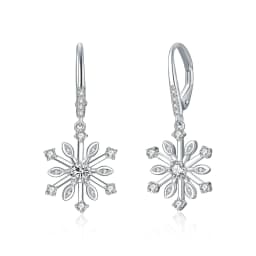 image-Sterling Silver Zirconia Snowflake Leverback Dangle Drop Earrings Jewelry
