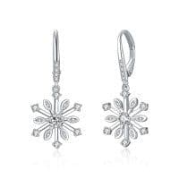 image-Sterling Silver Zirconia Snowflake Leverback Dangle Drop Earrings Jewelry