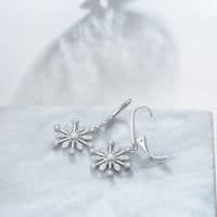 image-Sterling Silver Zirconia Snowflake Leverback Dangle Drop Earrings Jewelry