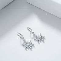 image-Sterling Silver Zirconia Snowflake Leverback Dangle Drop Earrings Jewelry