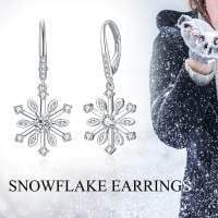 image-Sterling Silver Zirconia Snowflake Leverback Dangle Drop Earrings Jewelry