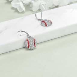 image-Sterling Silver Baseball Earrings Leverback Dangle Drop Earrings Sports Jewelry