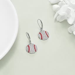 image-Sterling Silver Baseball Earrings Leverback Dangle Drop Earrings Sports Jewelry