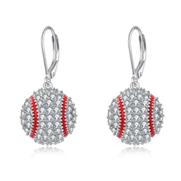 image-Sterling Silver Baseball Earrings Leverback Dangle Drop Earrings Sports Jewelry