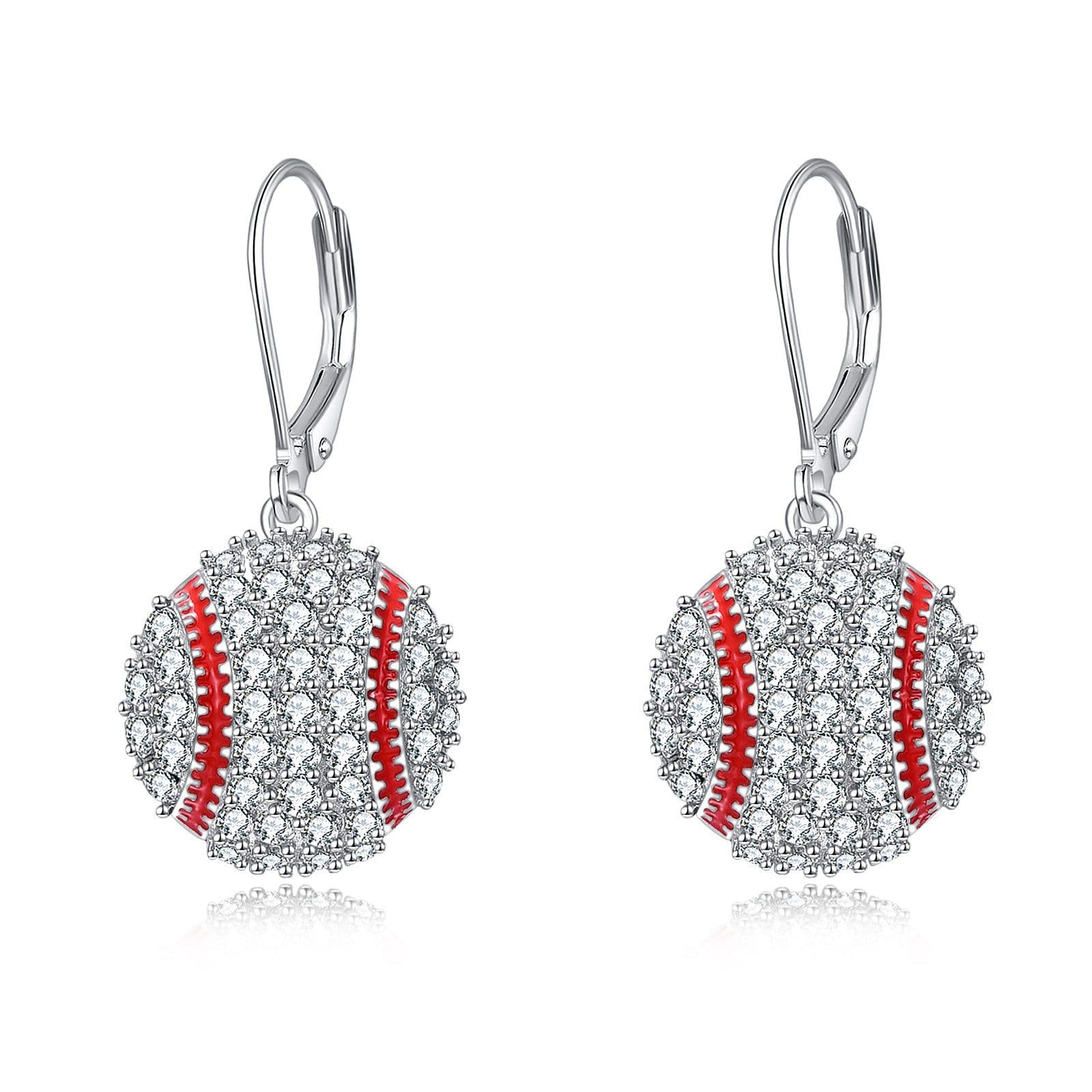 image-Sterling Silver Baseball Earrings Leverback Dangle Drop Earrings Sports Jewelry