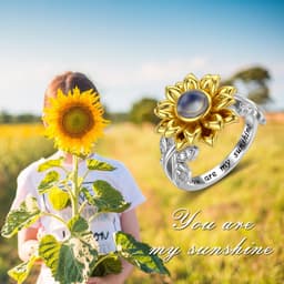 image-Sterling Silver Sunflower Ring with I Love You in 100 Languages You Are My Sunshine