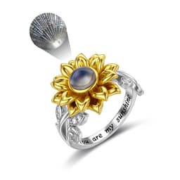 image-Sterling Silver Sunflower Ring with I Love You in 100 Languages You Are My Sunshine