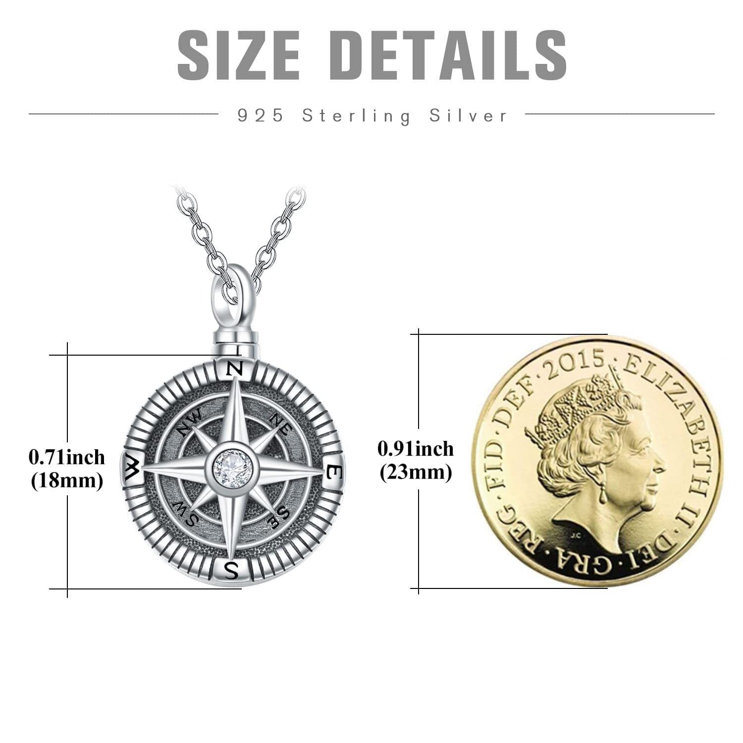 image-Urn Necklaces Compass 925 Sterling Sliver Keepsake Urns Pendant Ashes Jewelry