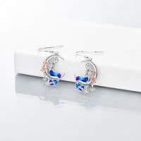 image-Sterling Silver Mermaid Dangle Drop Earrings Crescent Moon Jewelry