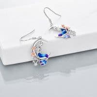 image-Sterling Silver Mermaid Dangle Drop Earrings Crescent Moon Jewelry