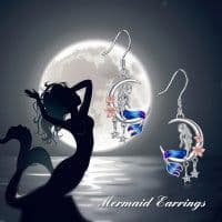 image-Sterling Silver Mermaid Dangle Drop Earrings Crescent Moon Jewelry