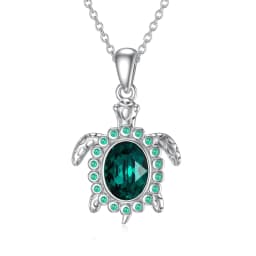 image-925 Sterling Silver Green Crystal Turtle Necklace for Women