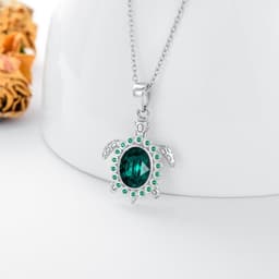 image-925 Sterling Silver Green Crystal Turtle Necklace for Women